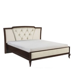 Casa Padrino Luxus Jugendstil Doppelbett Dunkelbraun / Creme 160 x 200 cm mit gepolstertem Kopf- und Fußteil - Elegantes Massivholz Bett - Jugendstil Schlafzimmer Möbel