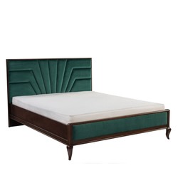 Casa Padrino Luxus Art Deco Doppelbett Dunkelbraun / Smaragdgrün 160 x 200 cm mit Fächer Kopfteil - Elegantes Massivholz Bett - Art Deco Schlafzimmer Möbel