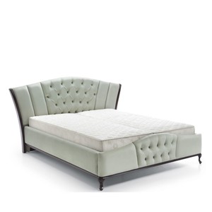 Casa Padrino Luxus Jugendstil Doppelbett Hellgrün / Dunkelbraun 160 x 200 cm mit Chesterfield Kopf- und Fußteil - Elegantes Massivholz Bett - Jugendstil Schlafzimmer Möbel