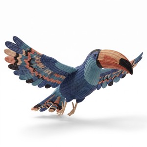 Casa Padrino Luxury XXL Rattan Toucan Flying Blue / Petrol / Salmon L. 200 x W. 260 x H. 100 cm - Hand Woven Decorative Sculpture - Huge Bird Sculpture