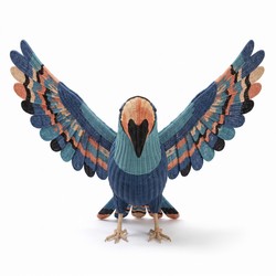Casa Padrino Tucán XXL de Ratán de Lujo Volando Azul / Petróleo / Salmón L. 200 x An. 260 x Al. 100 cm - Escultura Decorativa Tejida a Mano - Enorme Escultura de Pájaro