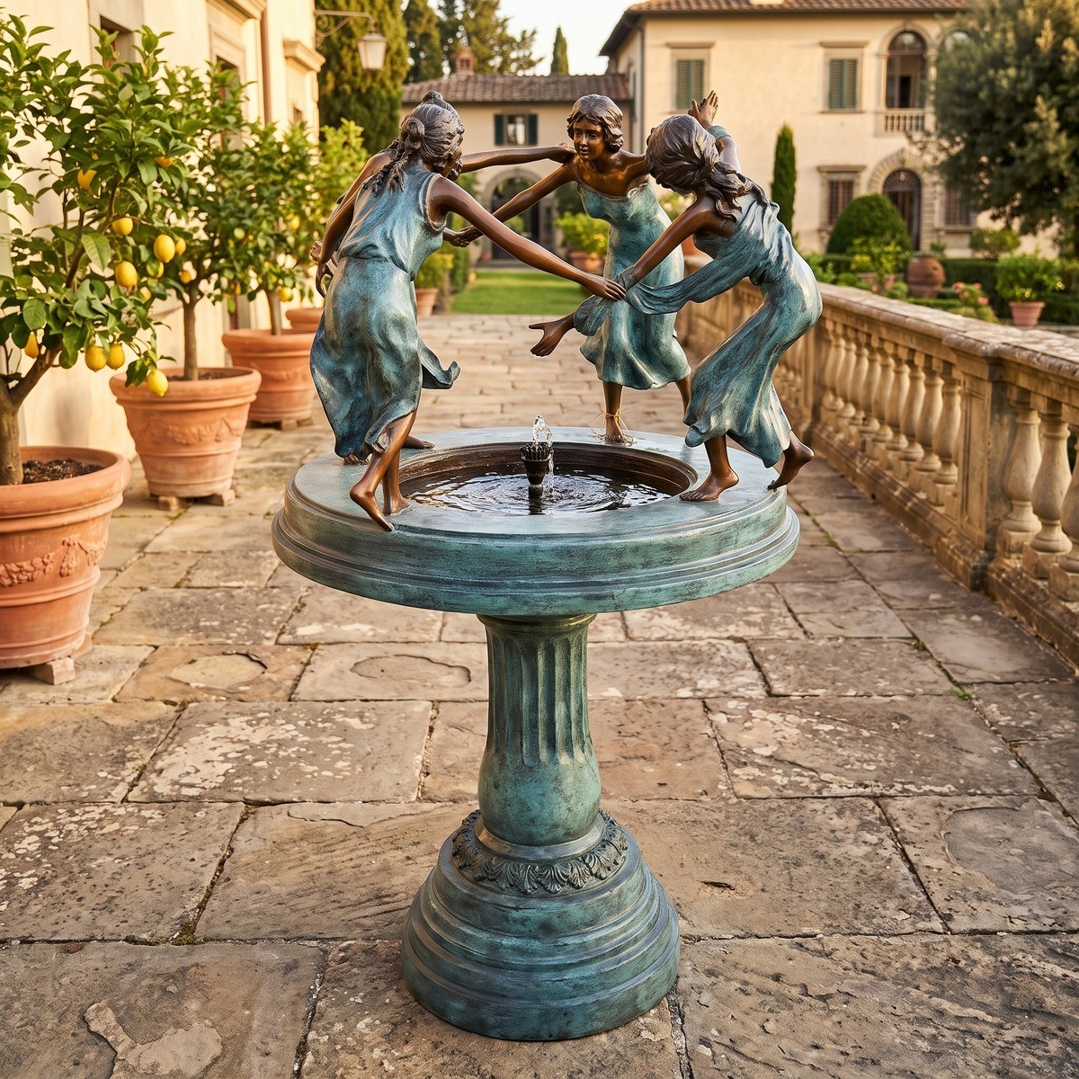 Casa Padrino Fontana Liberty in Bronzo 4 Bambine Turchese / Bronzo Ø 66 x H. 135 cm - Fontana da Giardino con Bambine Danzanti - Decorazione da Giardino Casa Padrino Fontana Liberty in Bronzo 4 Bambine Turchese / Bronzo Ø 66 x H. 135 cm - Fontana da Giardino con Bambine Danzanti - Decorazione da Giardino