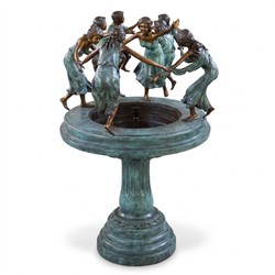 Jugendstil Bronze Springbrunnen mit acht tanzenden Kinderfiguren tuerkis bronze 135 cm