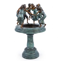 Jugendstil Bronze Springbrunnen mit acht tanzenden Kinderfiguren tuerkis bronze 135 cm