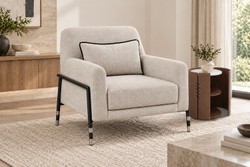 Casa Padrino Poltrona di Lusso Crema / Nero / Argento 79 x 84 x H. 80 cm - Poltrona Moderna da Soggiorno in Tessuto di Lino - Mobili da Hotel