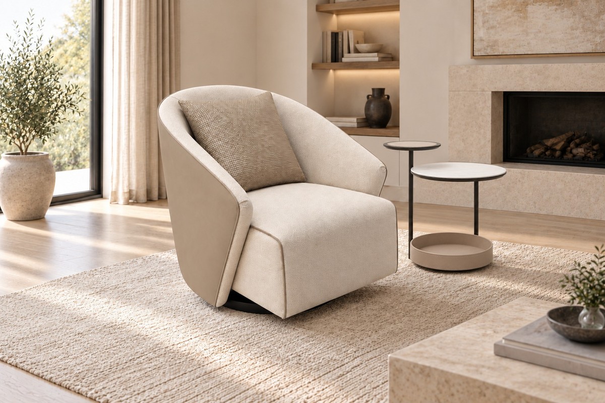 Casa Padrino Sillón Giratorio de Lujo Crema / Topo 71 x 87 x H. 72 cm - Sillón Moderno de Salón - Muebles de Hotel Casa Padrino Sillón Giratorio de Lujo Crema / Topo 71 x 87 x H. 72 cm - Sillón Moderno de Salón - Muebles de Hotel