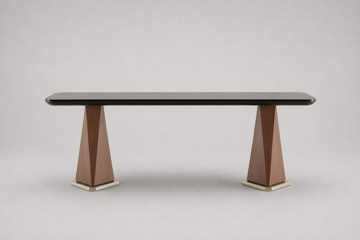 Casa Padrino Mesa de Comedor de Lujo Negro / Nogal / Oro 210 x 100 x H. 75 cm - Mesa de Comedor Moderna - Muebles de Hotel Casa Padrino Mesa de Comedor de Lujo Negro / Nogal / Oro 210 x 100 x H. 75 cm - Mesa de Comedor Moderna - Muebles de Hotel