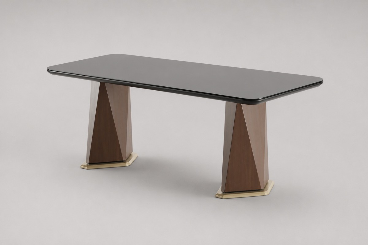Casa Padrino Mesa de Comedor de Lujo Negro / Nogal / Oro 210 x 100 x H. 75 cm - Mesa de Comedor Moderna - Muebles de Hotel Casa Padrino Mesa de Comedor de Lujo Negro / Nogal / Oro 210 x 100 x H. 75 cm - Mesa de Comedor Moderna - Muebles de Hotel