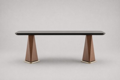 Casa Padrino Luxus Esstisch Schwarz / Nussbraun / Gold 210 x 100 x H. 75 cm