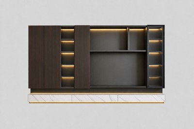 Casa Padrino Luxus TV Wand Dunkelbraun / Schwarz / Weiß 306 x 52 x H. 200 cm