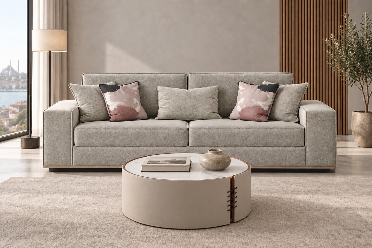 Casa Padrino Luxus Sofa Grau mit breiten Armlehnen Casa Padrino Luxus Sofa Grau mit breiten Armlehnen
