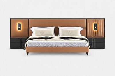 Casa Padrino Luxus Doppelbett Cognac / Schwarz 320 x 215 x H. 105 cm
