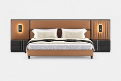 Casa Padrino Luxus Doppelbett Cognac / Schwarz 320 x 215 x H. 105 cm Casa Padrino Luxus Doppelbett Cognac / Schwarz 320 x 215 x H. 105 cm