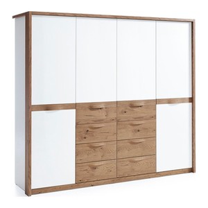 Casa Padrino Armadio in legno massello Bianco / Rovere 228,1 x 59,7 x A. 205,5 cm - Con 4 ante - Mobili Camera da Letto
