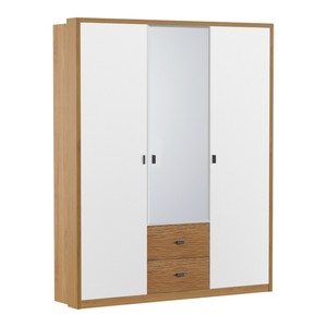 Casa Padrino Armadio in legno massello Bianco / Rovere 172 x 62,5 x A. 210 cm - Con 3 ante e specchio - Mobili Camera da Letto