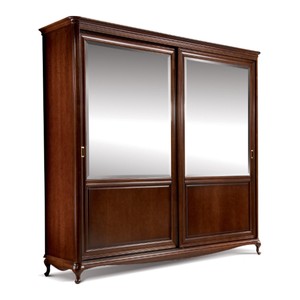 Casa Padrino Jugendstil Schlafzimmerschrank Dunkelbraun 223 x 68 x H. 218,5 cm - Mit 2 verspiegelten Schiebetüren - Schlafzimmer Möbel