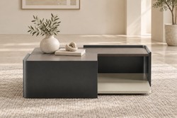 Casa Padrino Luxus Couchtisch Schwarz / Beige 124 x 102 x H. 40 cm
