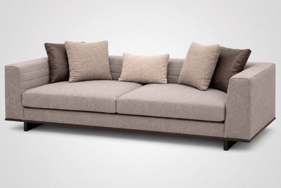 Casa Padrino Luxus Sofa Taupe / Braun mit Holzsockel