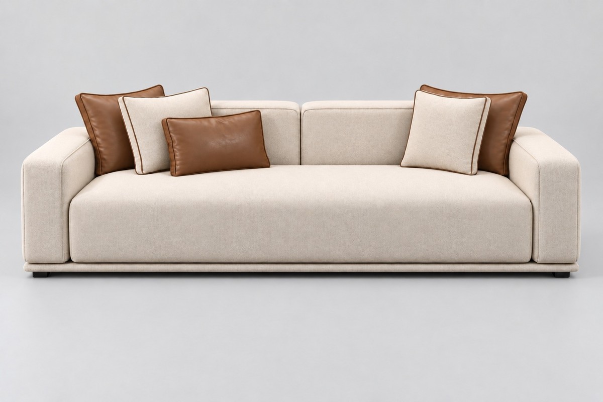 Casa Padrino Luxury Sofa Cream / Cognac with Decorative Stitching - Modern Living Room Sofa in Several Sizes - Hotel Furniture Casa Padrino Luxury Sofa Cream / Cognac with Decorative Stitching - Modern Living Room Sofa in Several Sizes - Hotel Furniture