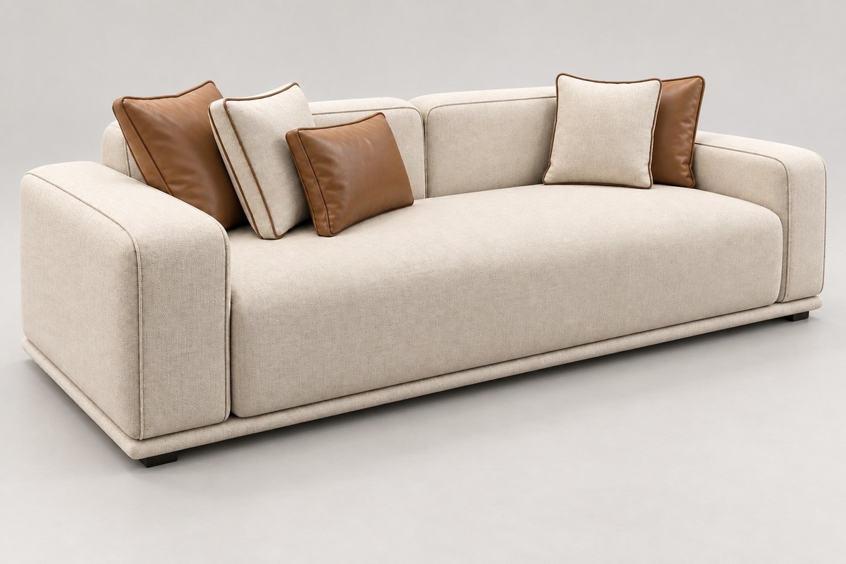 Casa Padrino Luxury Sofa Cream / Cognac with Decorative Stitching - Modern Living Room Sofa in Several Sizes - Hotel Furniture Casa Padrino Luxury Sofa Cream / Cognac with Decorative Stitching - Modern Living Room Sofa in Several Sizes - Hotel Furniture