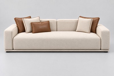 Casa Padrino Luxus Sofa Creme / Cognac mit Ziernaht