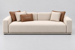 Casa Padrino Luxury Sofa Cream / Cognac with Decorative Stitching - Modern Living Room Sofa in Several Sizes - Hotel Furniture Casa Padrino Luxury Sofa Cream / Cognac with Decorative Stitching - Modern Living Room Sofa in Several Sizes - Hotel Furniture