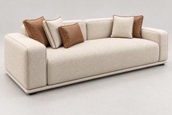 Casa Padrino Luxury Sofa Cream / Cognac with Decorative Stitching - Modern Living Room Sofa in Several Sizes - Hotel Furniture Casa Padrino Luxury Sofa Cream / Cognac with Decorative Stitching - Modern Living Room Sofa in Several Sizes - Hotel Furniture