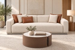 Casa Padrino Luxury Sofa Cream / Cognac with Decorative Stitching - Modern Living Room Sofa in Several Sizes - Hotel Furniture Casa Padrino Luxury Sofa Cream / Cognac with Decorative Stitching - Modern Living Room Sofa in Several Sizes - Hotel Furniture