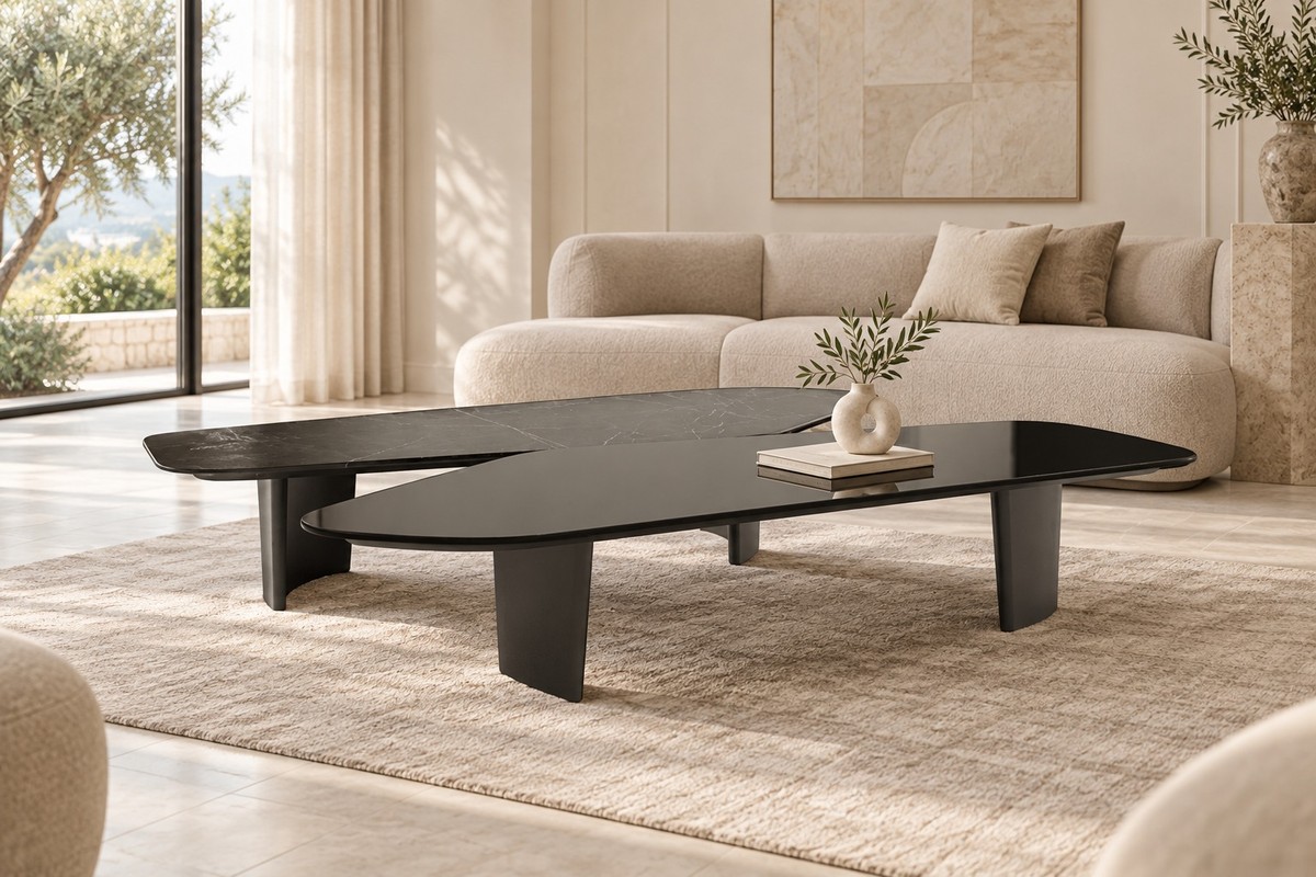 Casa Padrino Mesa de Centro de Lujo Negro de Dos Niveles - Mesa de Salón Moderna en Varias Versiones - Muebles de Hotel Casa Padrino Mesa de Centro de Lujo Negro de Dos Niveles - Mesa de Salón Moderna en Varias Versiones - Muebles de Hotel