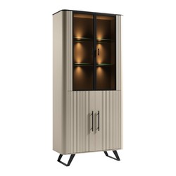 Casa Padrino Vitrina de madera maciza Gris 94,2 x 39,7 x Al. 204,2 cm - Con 2 puertas de cristal y 2 puertas de madera abajo - Muebles de Salón Casa Padrino Vitrina de madera maciza Gris 94,2 x 39,7 x Al. 204,2 cm - Con 2 puertas de cristal y 2 puertas de madera abajo - Muebles de Salón