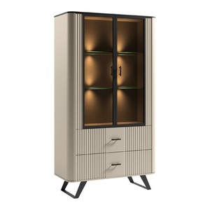 Casa Padrino Vetrina in legno massello Grigio 94,2 x 39,7 x A. 170 cm - Con 2 ante in vetro e 2 cassetti in basso - Mobili Soggiorno