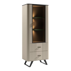 Casa Padrino Vetrina in legno massello Grigio 70 x 39,7 x A. 170 cm - Con 1 anta in vetro e 2 cassetti in basso - Mobili Soggiorno