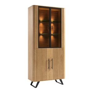 Casa Padrino Massivholz Vitrine Naturfarben 94,2 x 39,7 x H. 204 cm - Mit 2 Glastüren und 2 Holztüren - Wohnzimmer Möbel