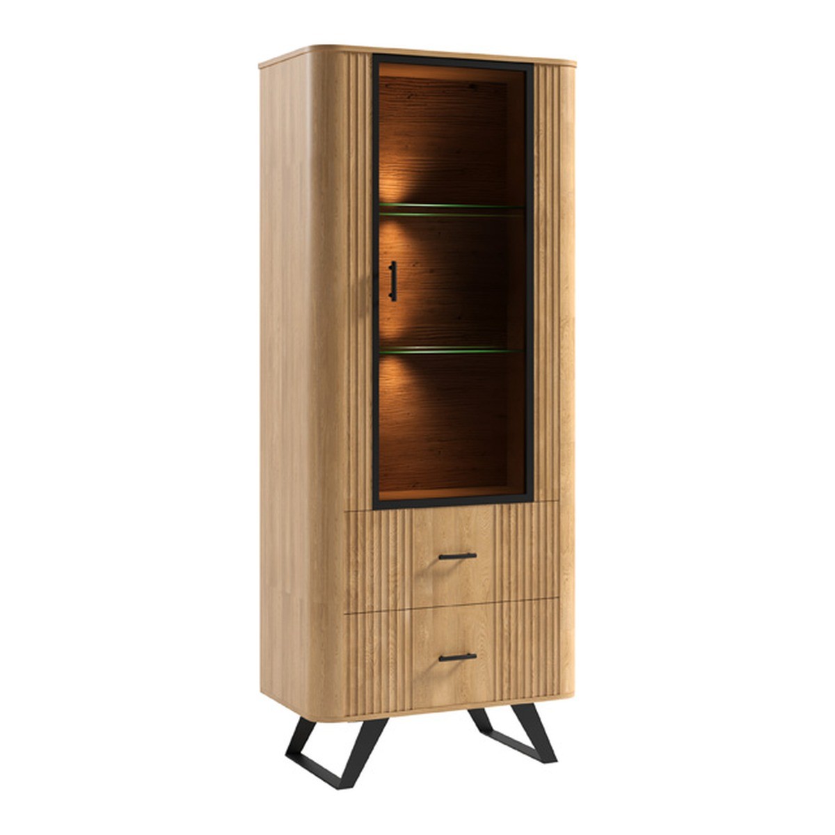 Casa Padrino Vetrina in legno massello Naturale 70 x 39,7 x A. 170 cm - Con 1 anta in vetro e 2 cassetti in basso - Mobili Soggiorno Casa Padrino Vetrina in legno massello Naturale 70 x 39,7 x A. 170 cm - Con 1 anta in vetro e 2 cassetti in basso - Mobili Soggiorno