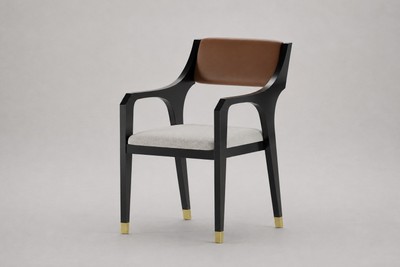 Casa Padrino Luxus Esszimmerstuhl Schwarz / Cognac / Creme mit Lederrücken
