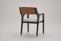 Casa Padrino Sedia da Pranzo di Lusso Nero / Cognac / Crema con Schienale in Pelle - Sedia Moderna con o senza Braccioli - Mobili da Sala da Pranzo e Hotel