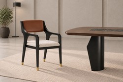 Casa Padrino Sedia da Pranzo di Lusso Nero / Cognac / Crema con Schienale in Pelle - Sedia Moderna con o senza Braccioli - Mobili da Sala da Pranzo e Hotel