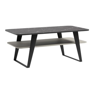 Casa Padrino Massivholz Couchtisch Grau / Schwarz 120 x 60 x H. 50 cm - Tischplatte in Marmoroptik - Wohnzimmer Möbel