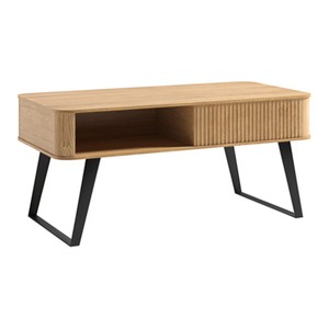 Casa Padrino Massivholz Couchtisch Naturfarben / Schwarz 120 x 60 x H. 55 cm - Mit offenem Ablagefach - Wohnzimmer Möbel