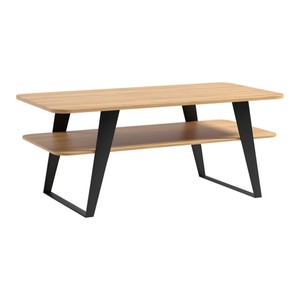 Casa Padrino Massivholz Couchtisch Naturfarben / Schwarz 120 x 60 x H. 50 cm - Mit Ablageboden unten - Wohnzimmer Möbel