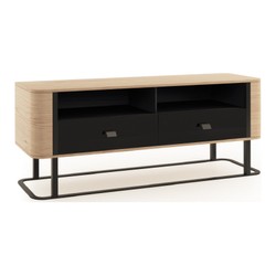 Casa Padrino Massivholz TV Schrank Naturfarben / Schwarz 150,8 x 40,2 x H. 59,6 cm - Mit 2 Schubladen - Wohnzimmer Möbel