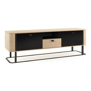 Casa Padrino Massivholz TV Schrank Naturfarben / Schwarz 190,6 x 40,2 x H. 59,6 cm - Mit 3 Schubladen - Wohnzimmer Möbel
