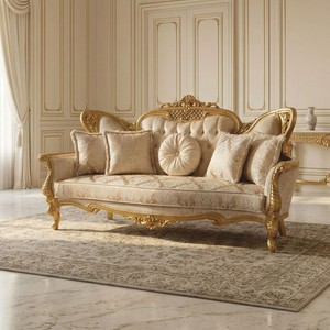 Prunkvolles Luxus Barock Wohnzimmer Sofa Weiß Gold