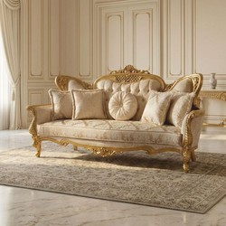 Prunkvolles Luxus Barock Wohnzimmer Sofa Weiß Gold