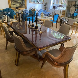Luxus Art Deco Esszimmer Set Esstisch Lila-Braun Grau Gold mit 6 Stühlen