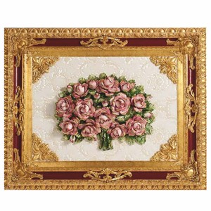 Luxus Barock Keramik Wandbild Rosenstrauß Gold Braun Pink