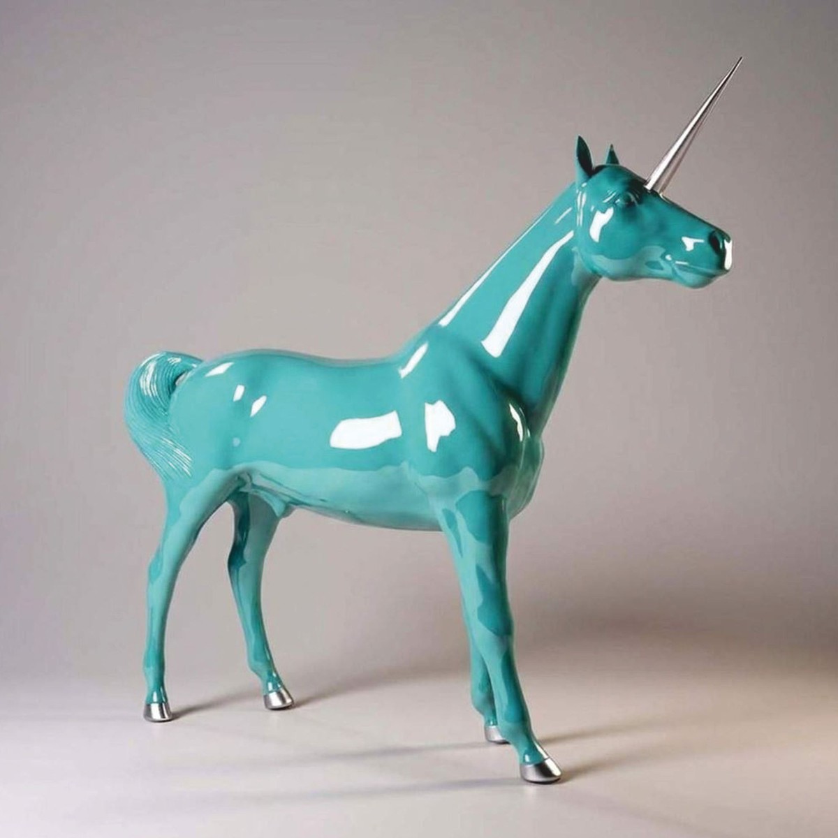 Scultura Decorativa XXL Unicorno Turchese Argento Scultura Decorativa XXL Unicorno Turchese Argento