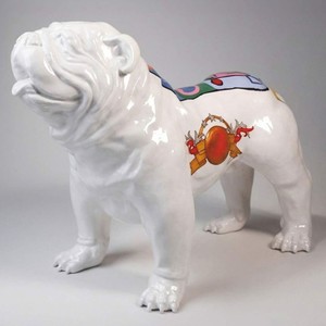 Dekofigur Hund Bulldogge Weiß Bunt