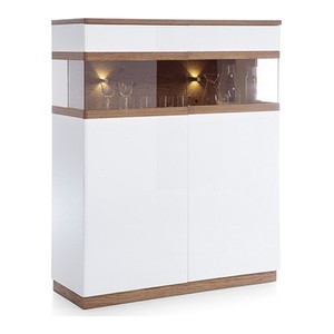 Massivholz Cocktailschrank Weiß Braun 110,2 x H. 137 cm