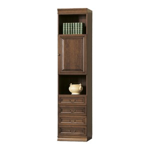 Massivholz Bücherschrank Braun mit Tür und 4 Schubladen
